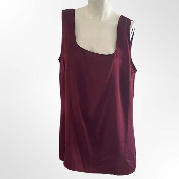 Ravella Tops - Ravella Fiora 100% Pure Silk Tank Top in Burgundy